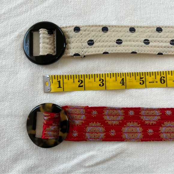 Bundle of 2 J. Crew 100% silk slide belts cream polka dot and ornate red - Picture 10 of 11